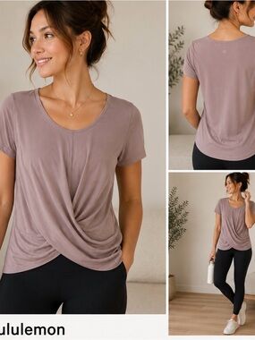 581 Lululemon Twist Front Short Sleeve Active Top Mauve Pink Size 8